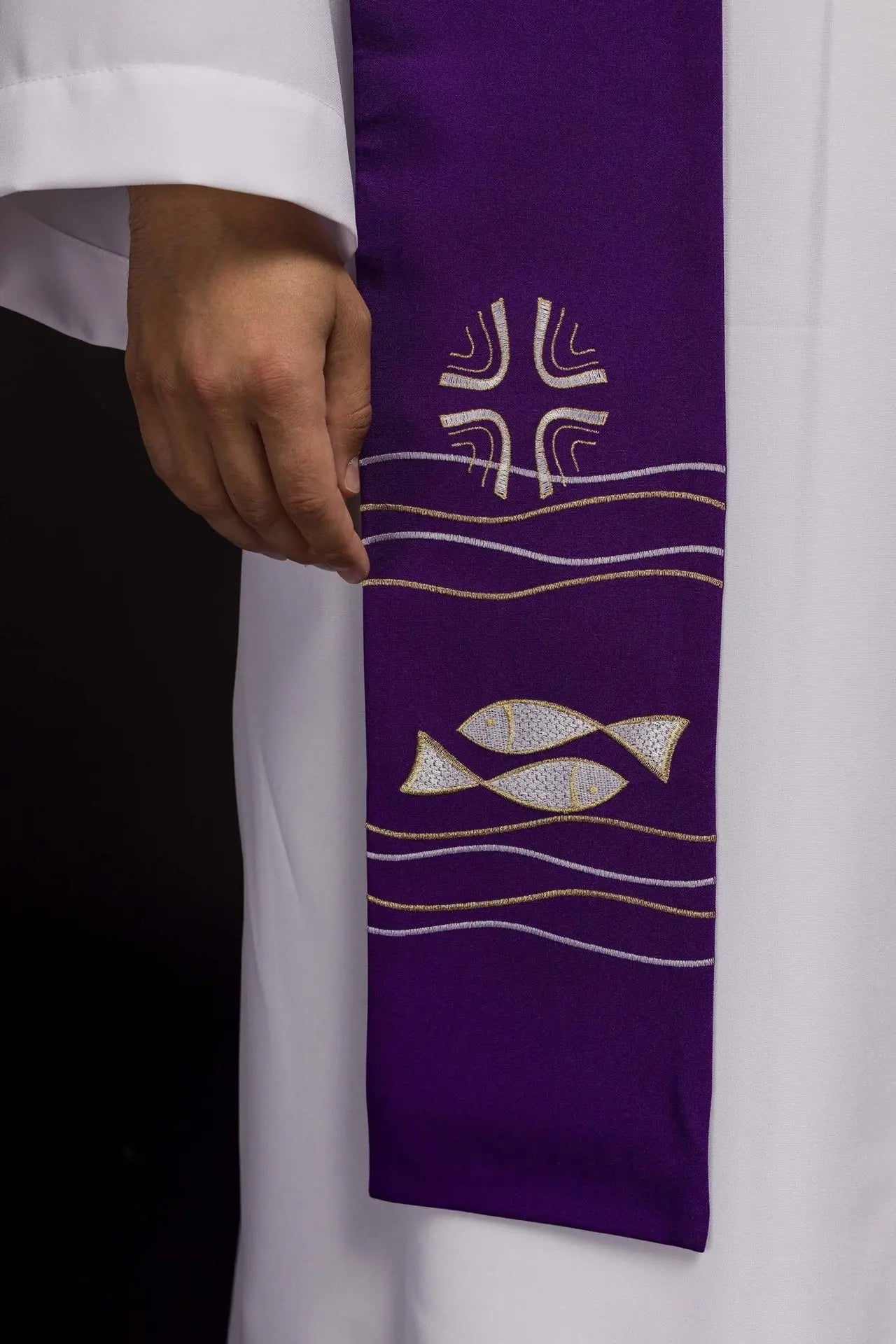 Estola bordada para sacerdote Pez Púrpura