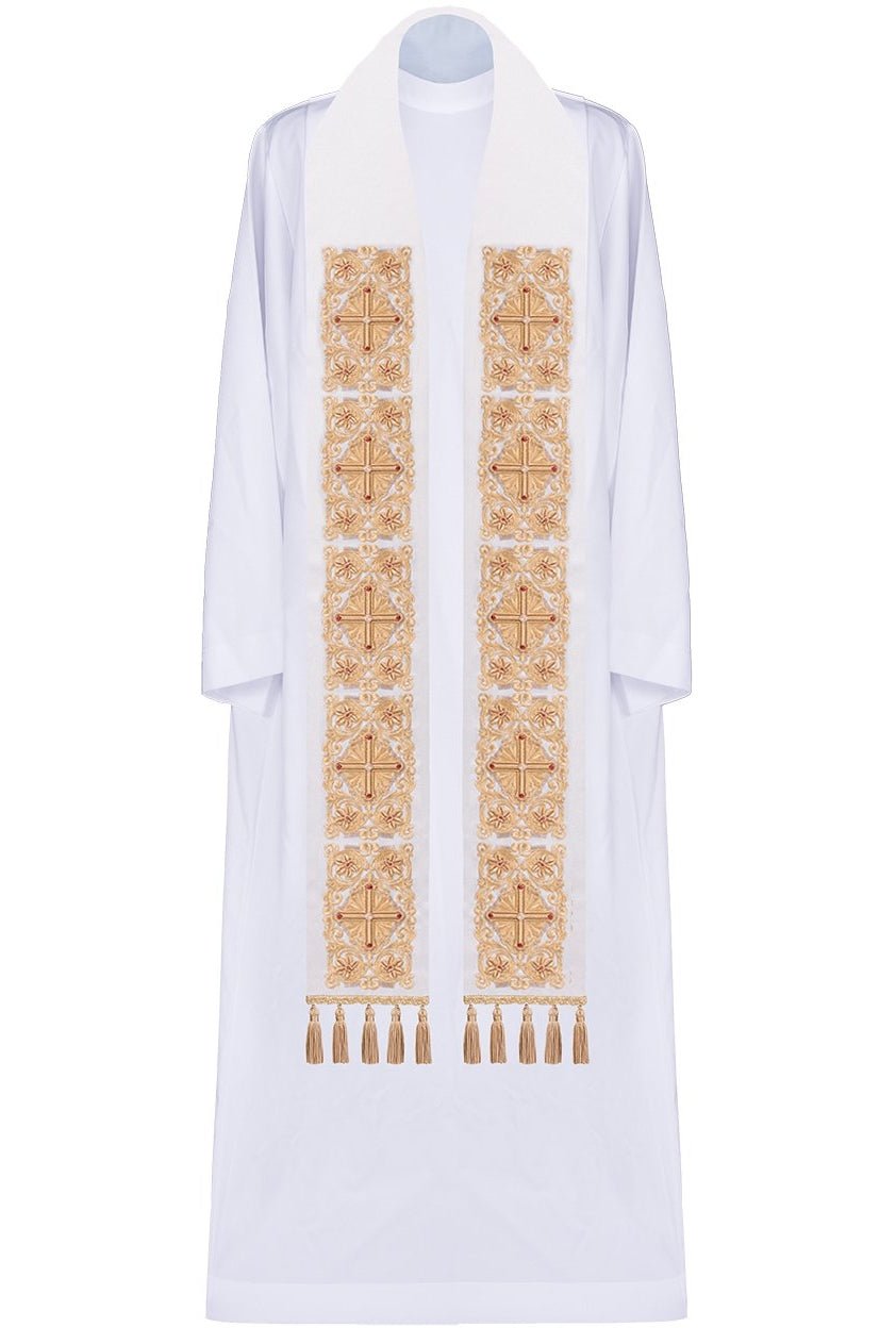 Stuła kapłańska haftowana zdobiona kamieniami w kolorze złotym