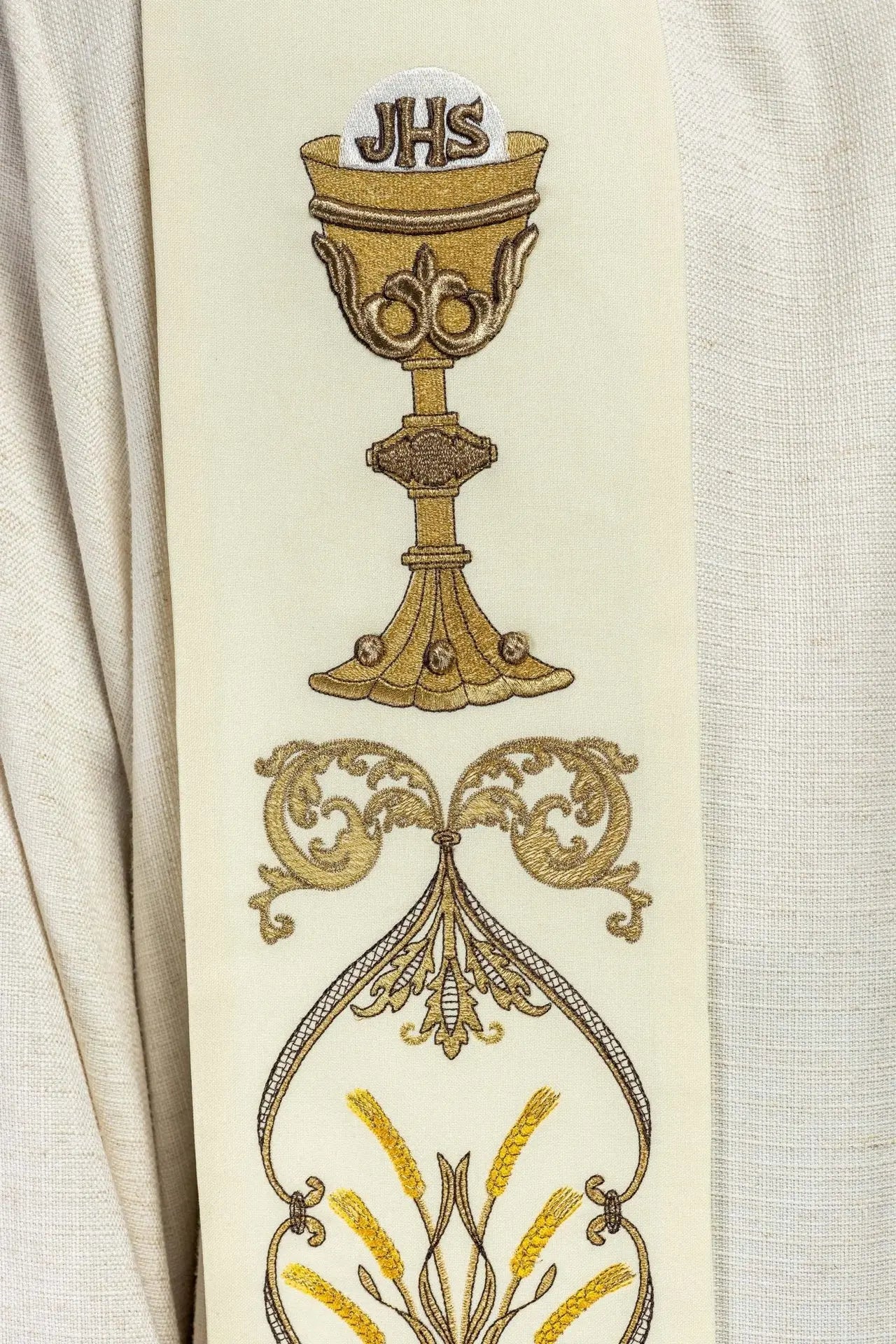 Estola de sacerdote cáliz IHS ecru