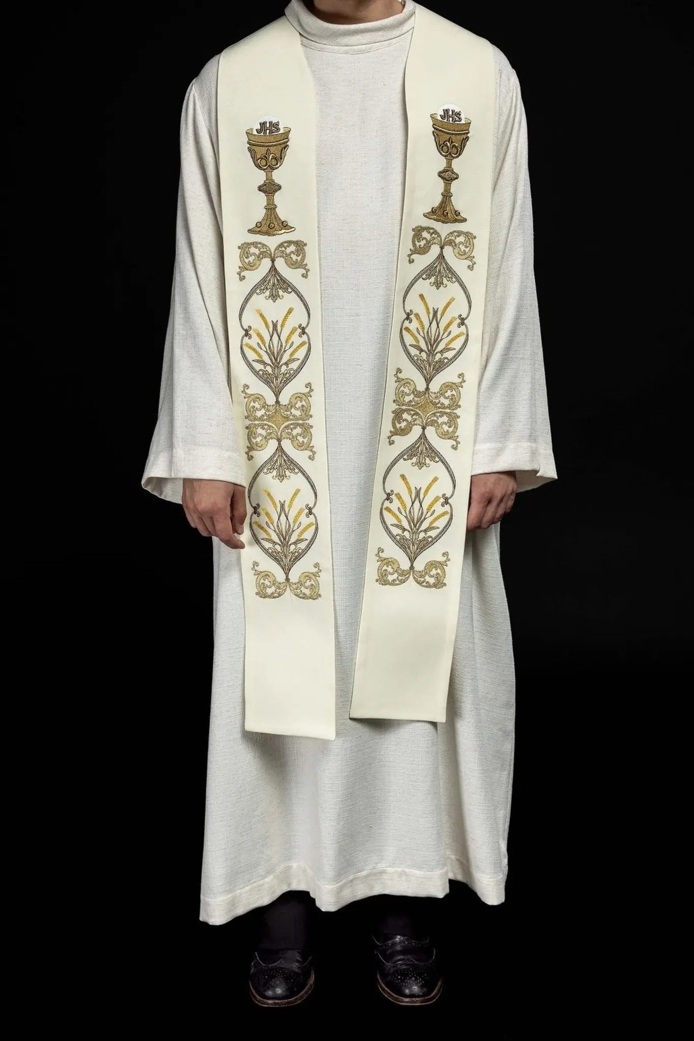 Estola de sacerdote cáliz IHS ecru