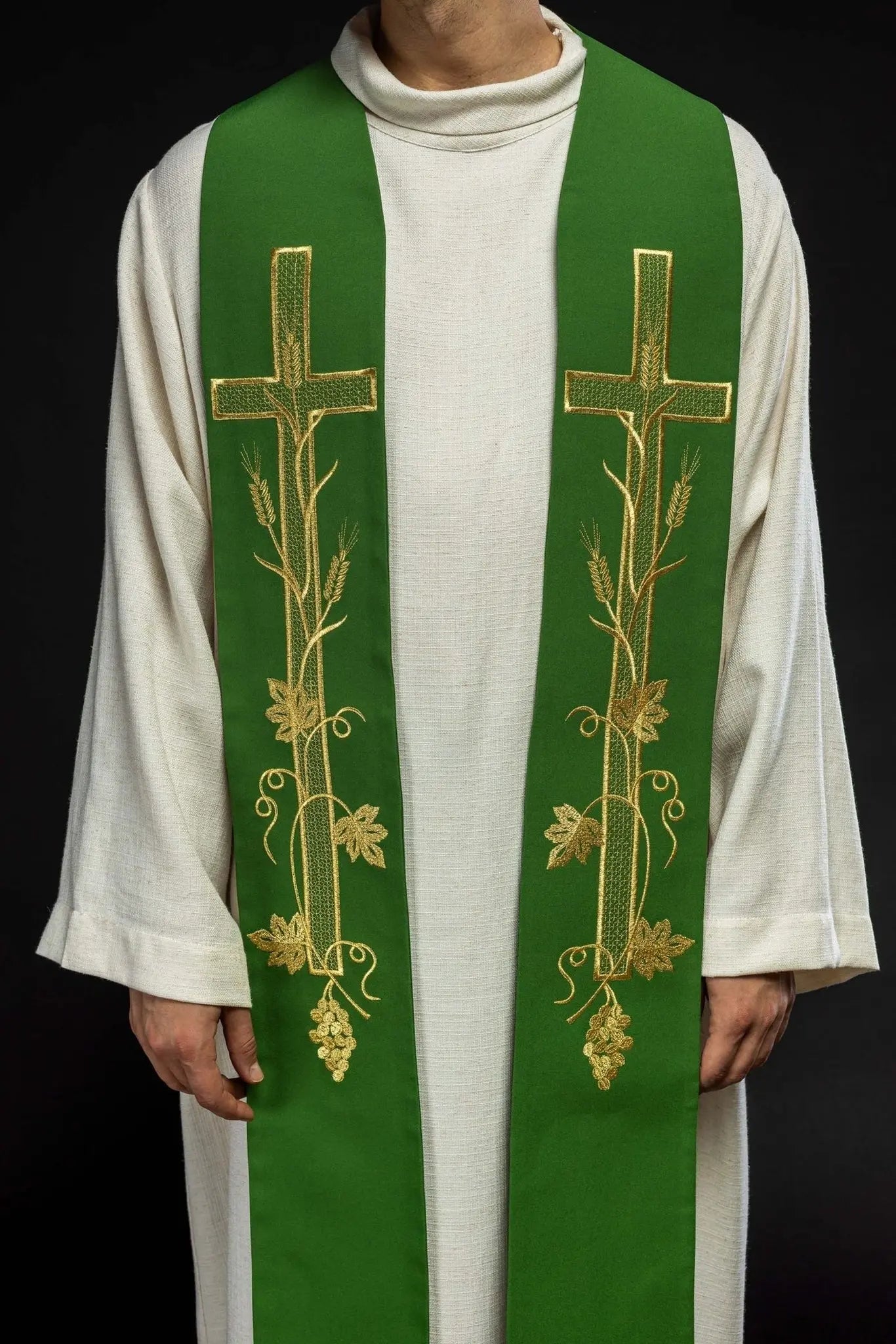 Estola de sacerdote verde bordada Cruz