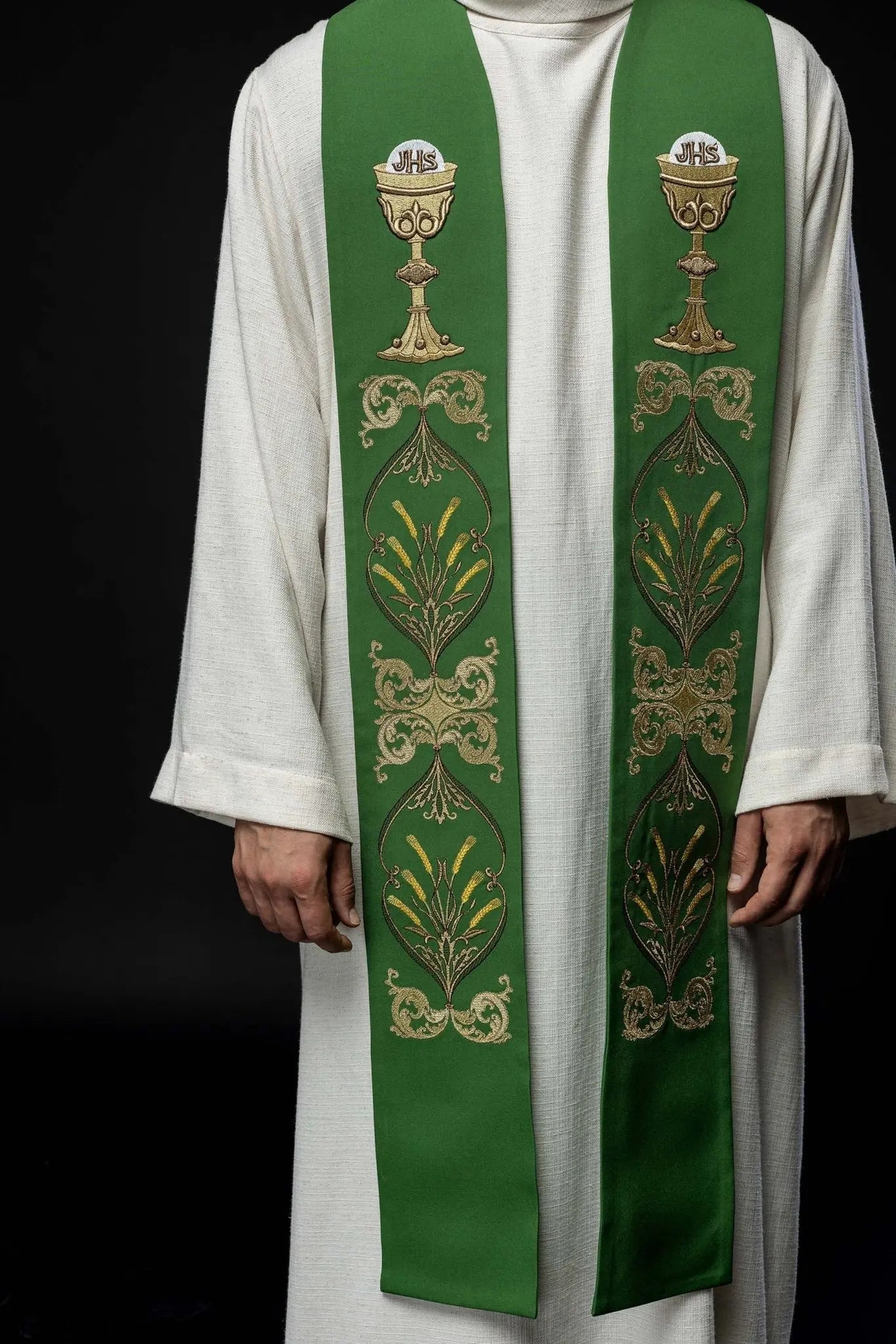 Estola verde para sacerdote IHS cáliz