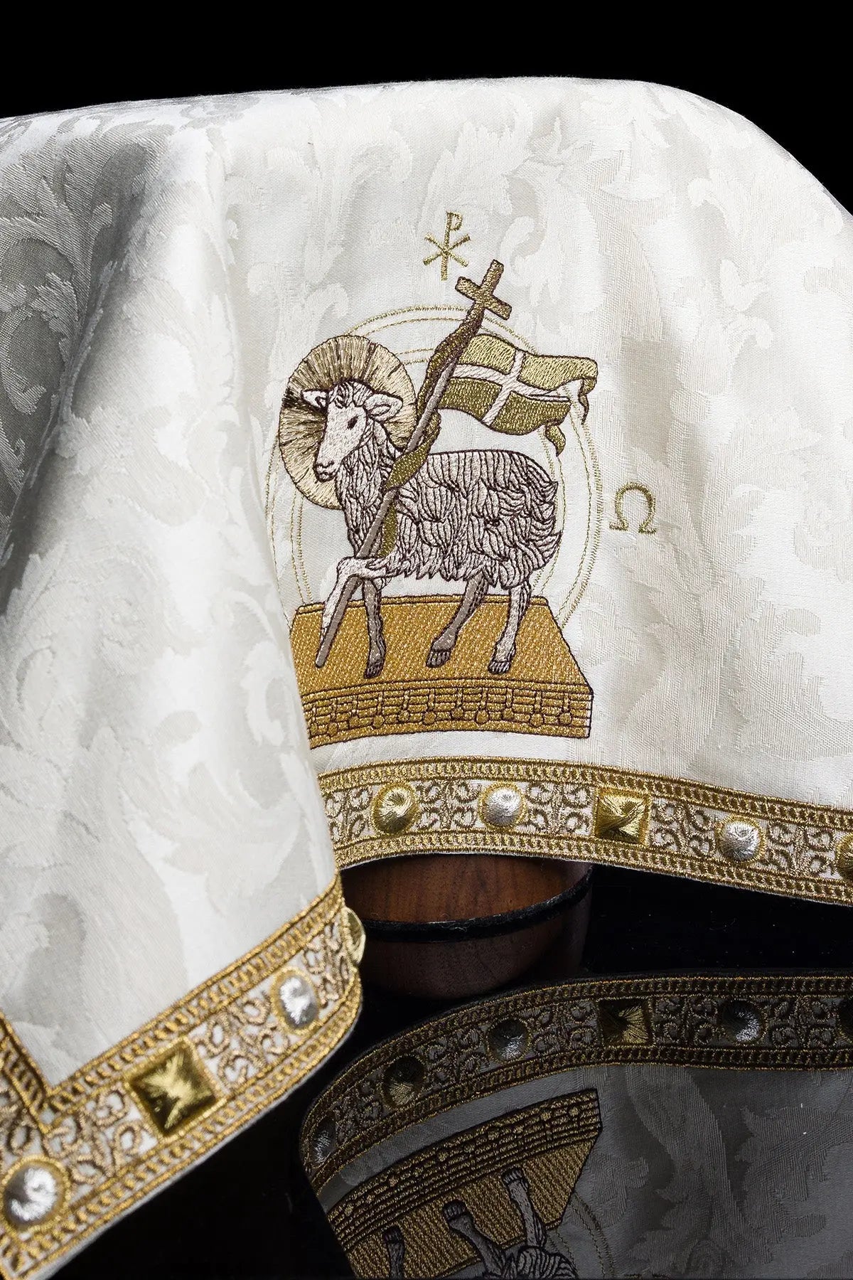 Velo de Cáliz con Bordado del Cordero Pascual – Jacquard Ecru
