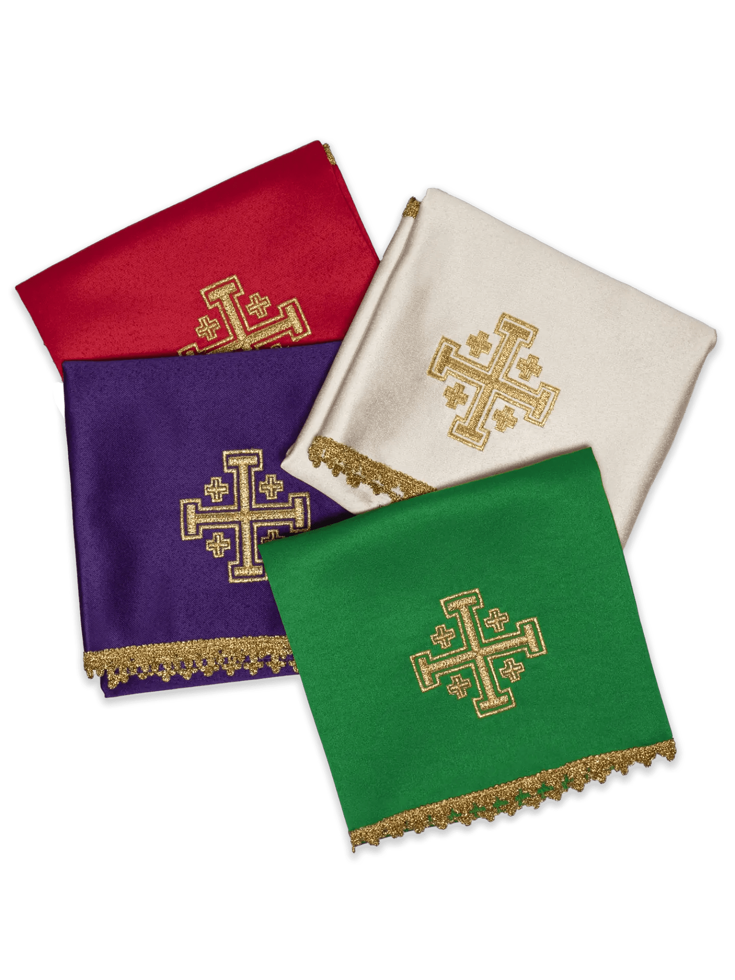Juego de cuatro velos para cáliz con bordado de Cruz de Jerusalén