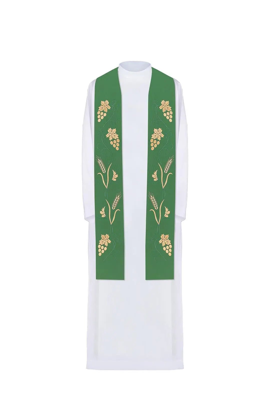 Estola verde para sacerdote con rico bordado de uvas y espigas