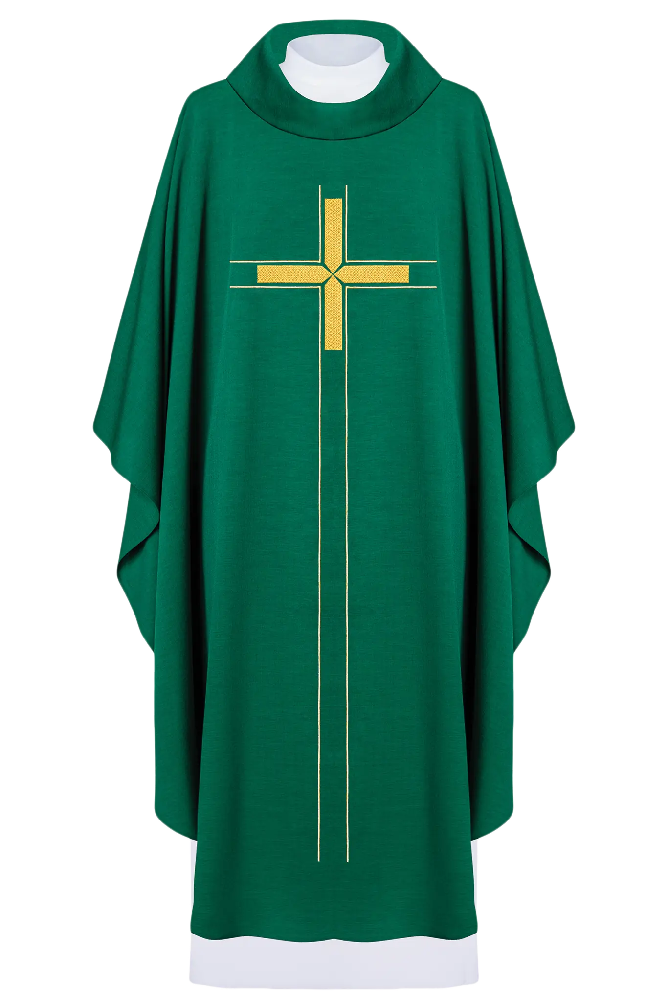Casulla verde bordada con diseño minimalista