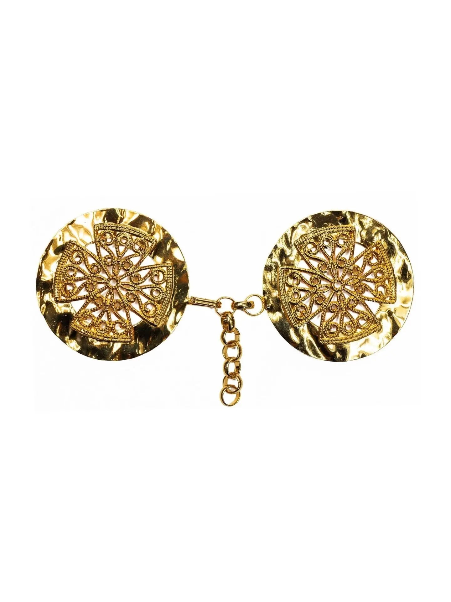 Broche dorado para capa y velo con símbolo de la cruz